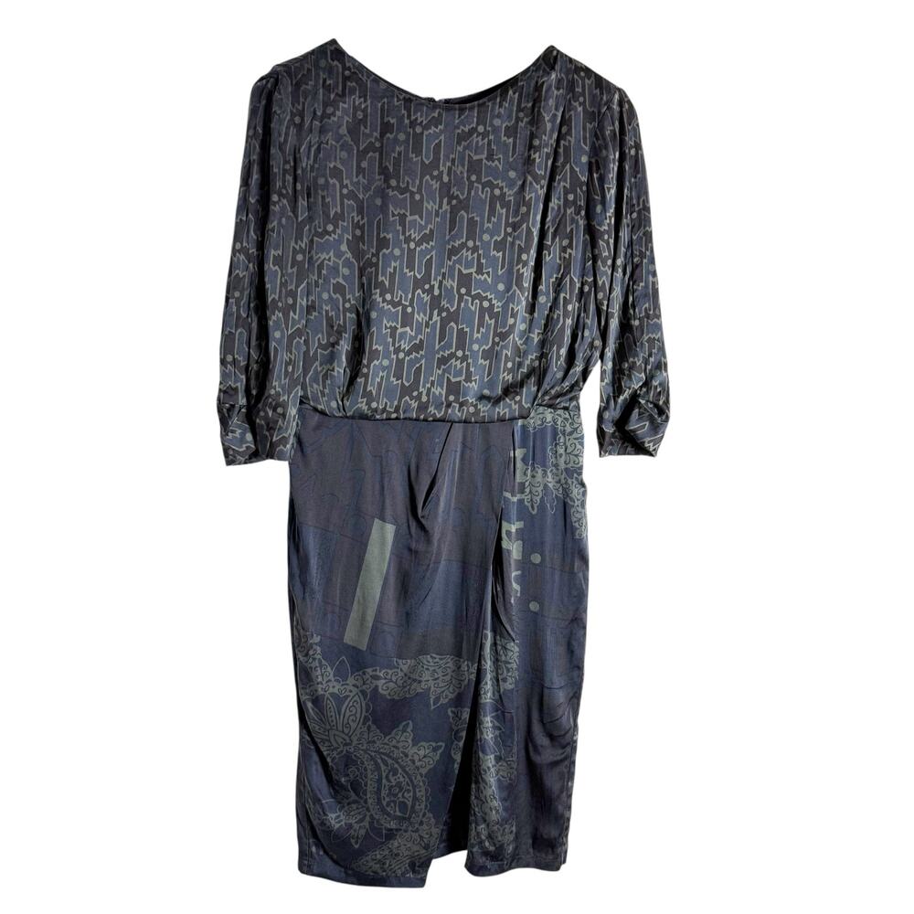 Etro Italian Silk Geometric Print 3/4 Sleeve Sheath Dress Size 8